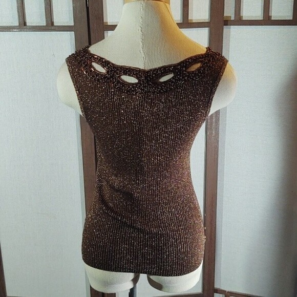 Vintage Cache Brown Sparkly Beaded Top Sz S - Picture 6 of 10
